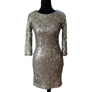 TFNC London silver sequin quarter sleeve mini dress SIZE S